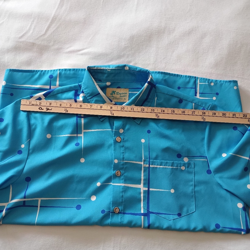 Royaura Hawaiian Blue Lines Pattern XL button down thin beach shirt color - Picture 13 of 13